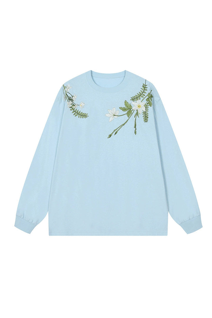 Floral Embroidered Oversized Long Sleeve Tee