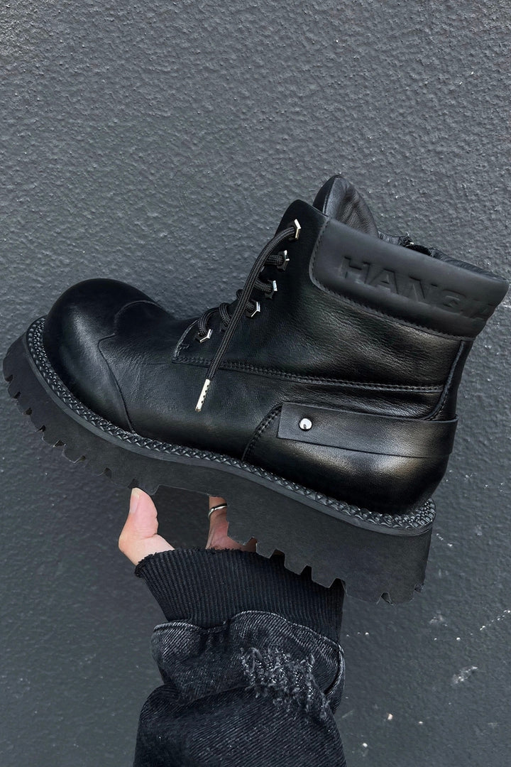 Black Leather Chunky Derby Boots