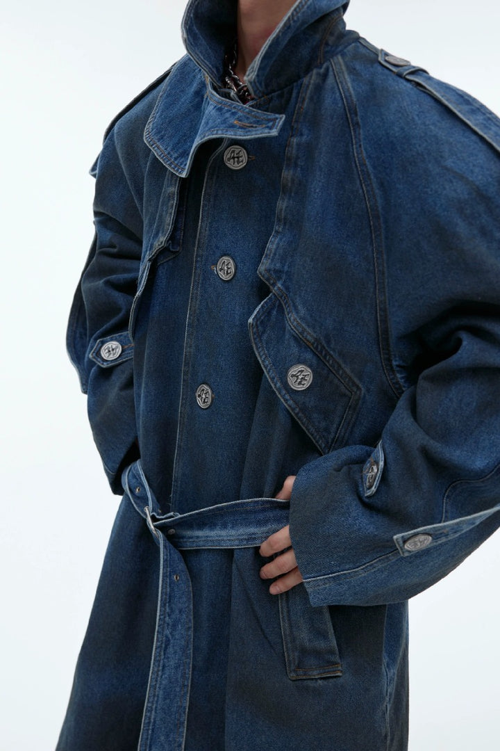 Washed Layered Padded Denim Coat