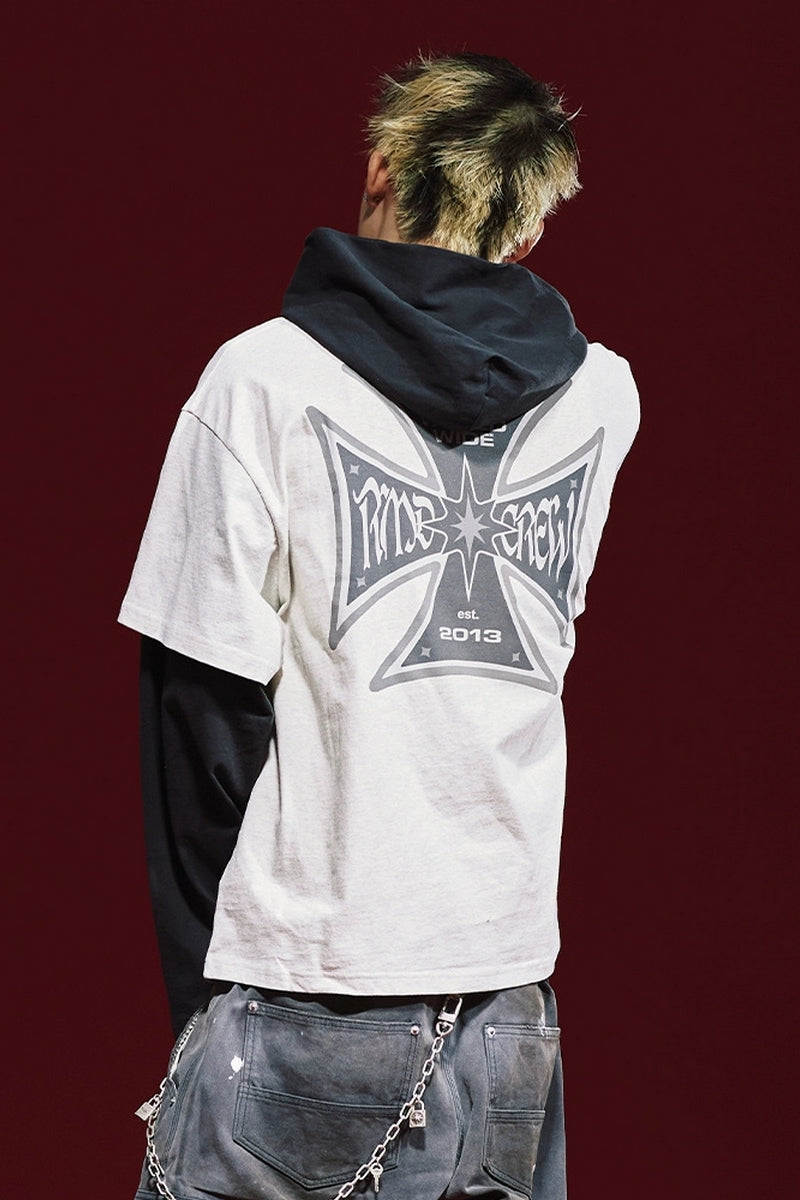 Layered Look Hooded Long Sleeve Tee