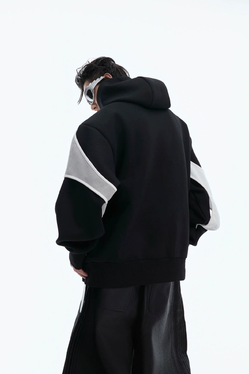 Layered Colorblock Strap Hooded Sweatshirt