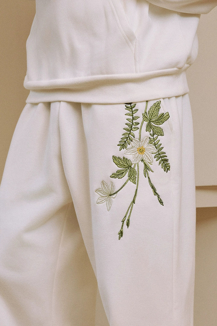 Floral Embroidered Wide-Leg Sweatpants