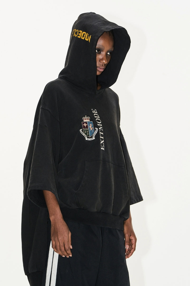 Washed Embroidered Print Hoodie