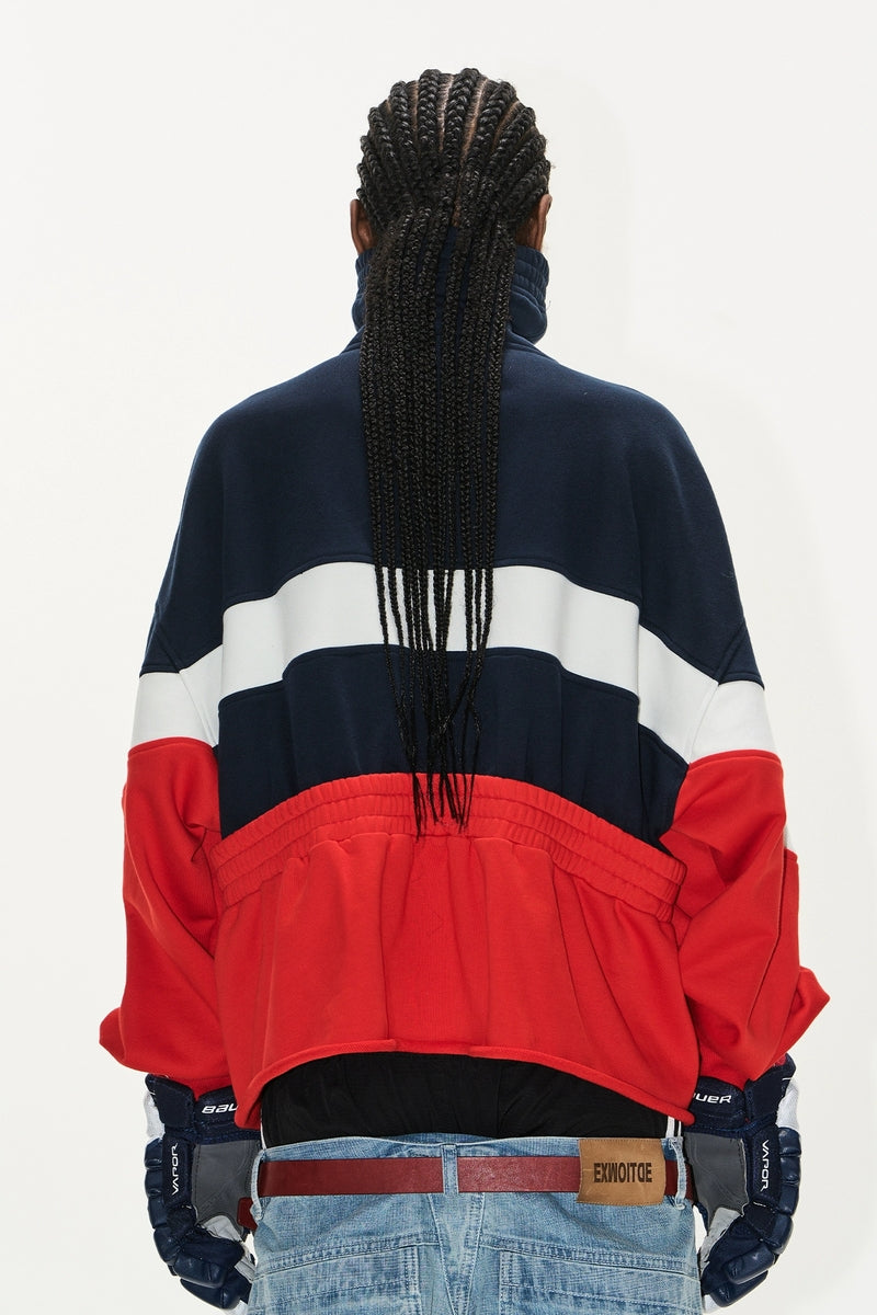 Colorblock Ruched High-Neck Hoodie