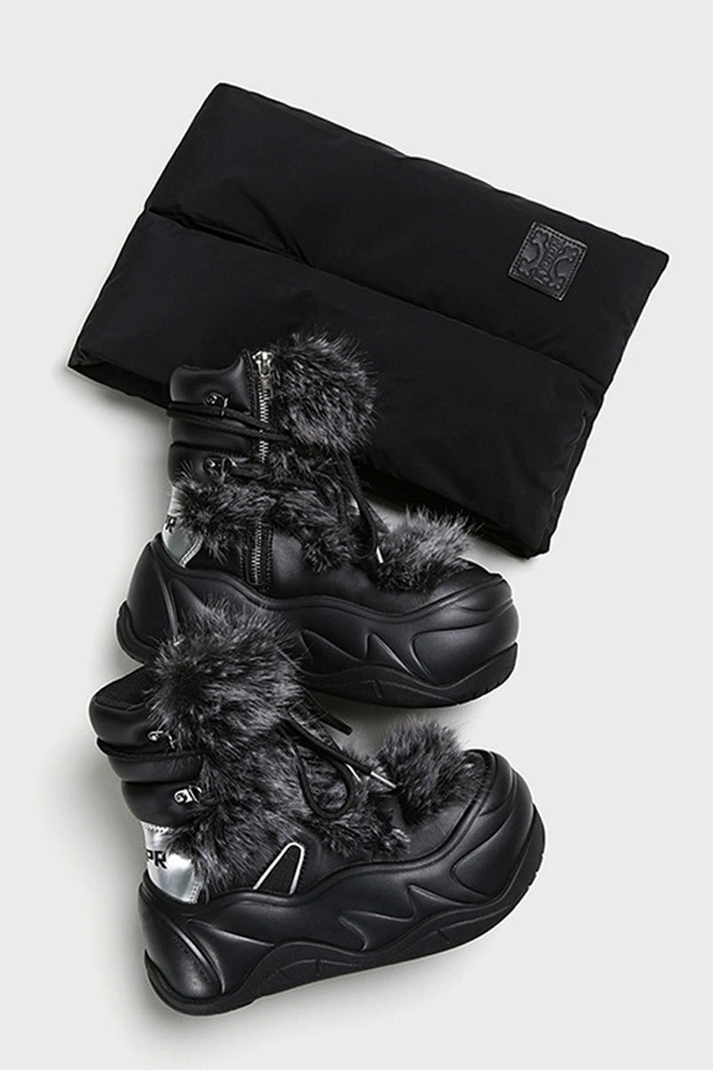 Black Faux-Fur Snow Boots