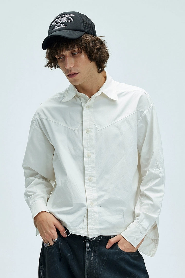 Frayed Hem Boxy Long Sleeve Shirt