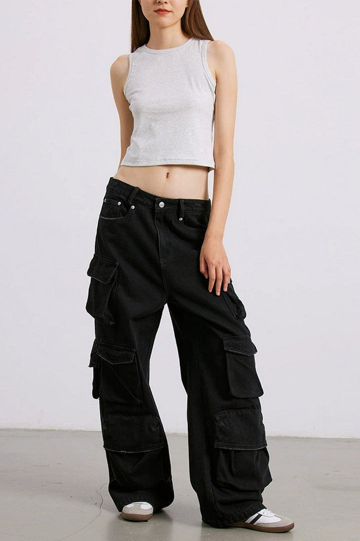 Black Washed Cargo Work Pants