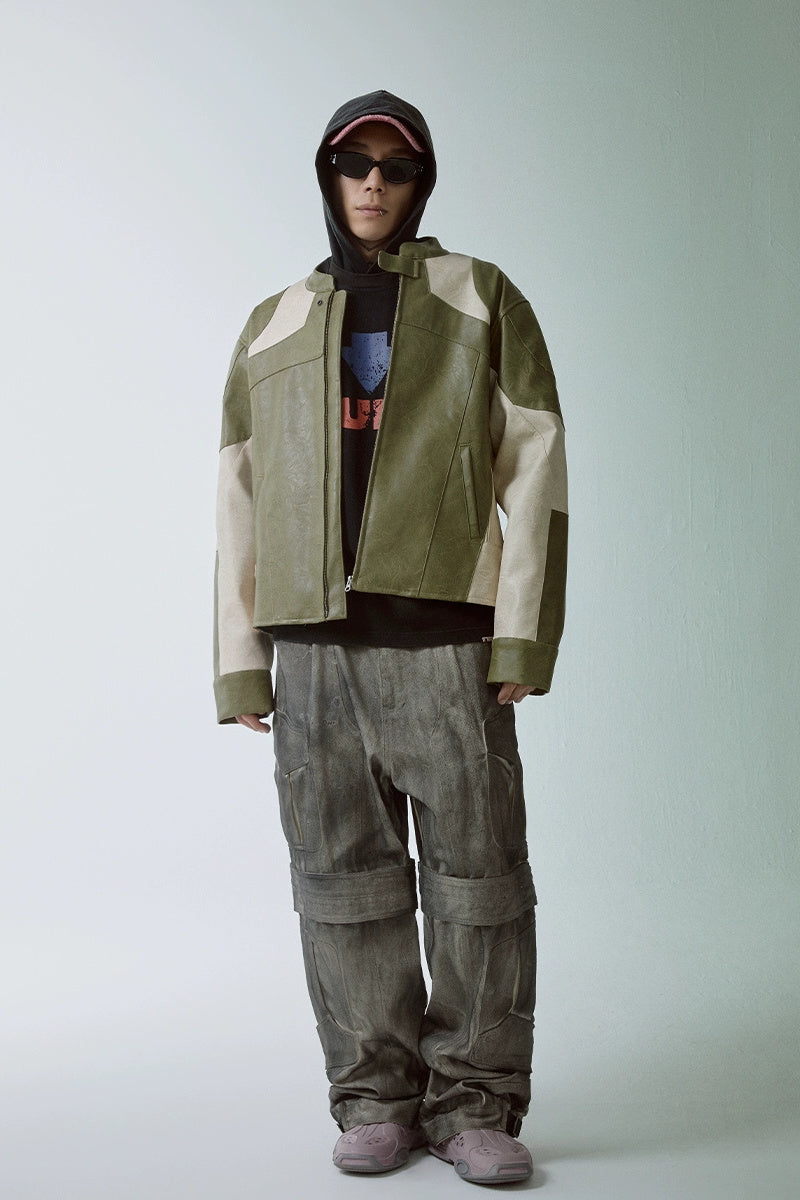 Patchwork Vintage Biker Leather Jacket
