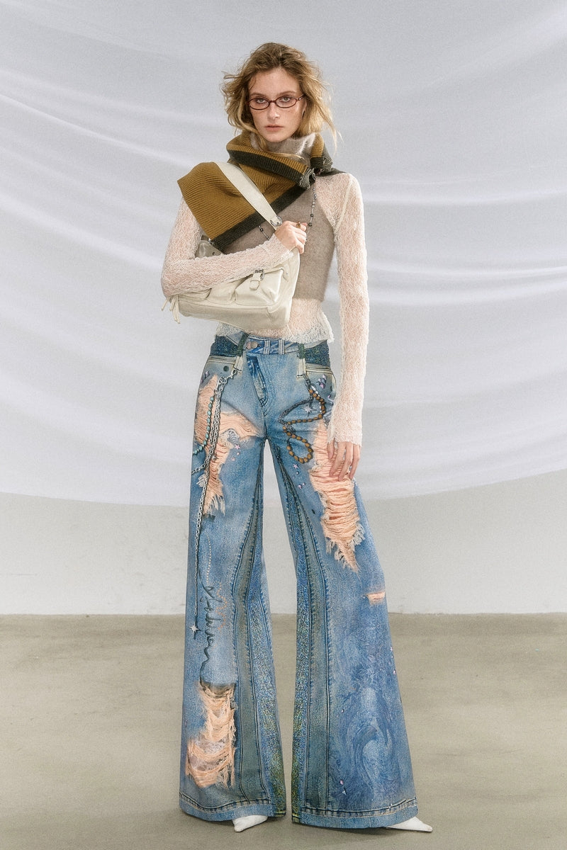 Printed High-Waist Flare Pants