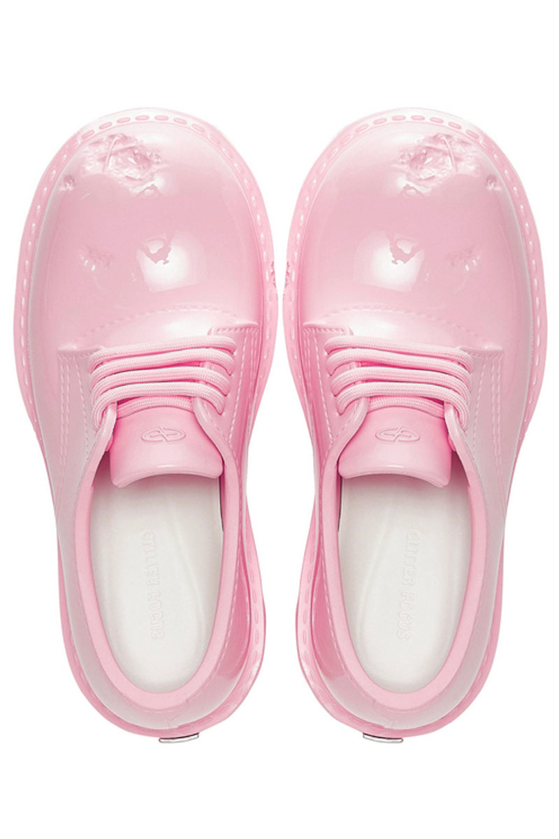 Pink Dented Platform Derby Shoes