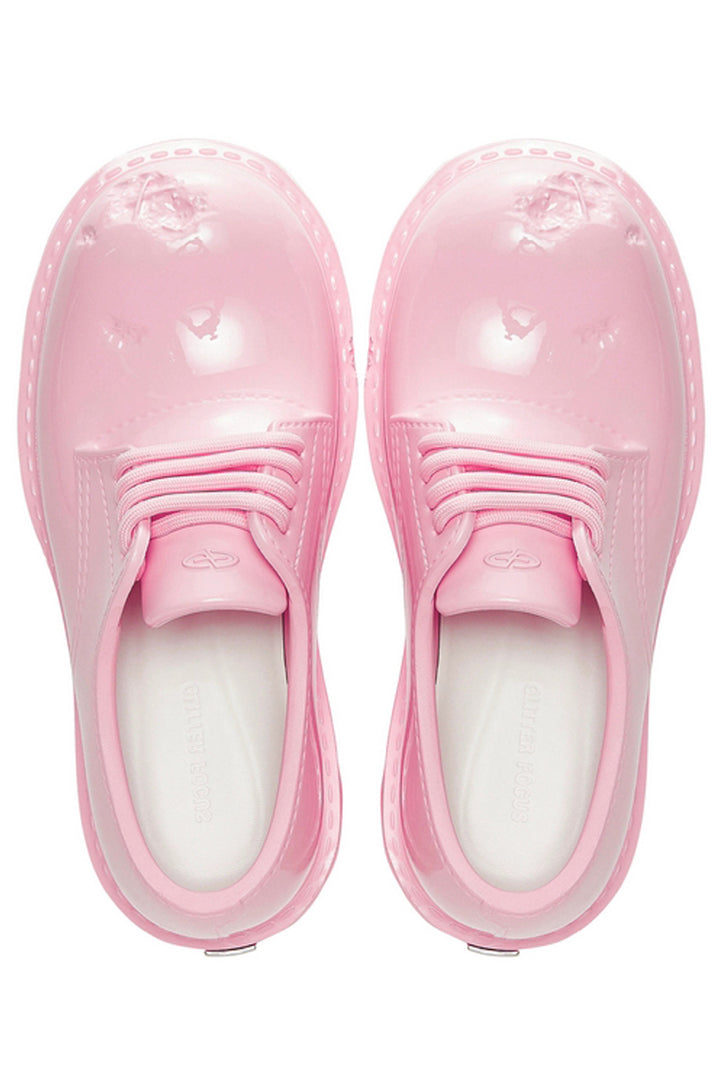 Pink Dented Platform Derby Shoes