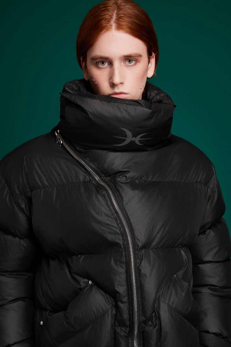 Asymmetrical Zipper High-Collar Puffer Jacket