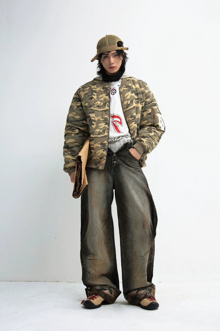 Mud-Dyed Camo Straight Jeans