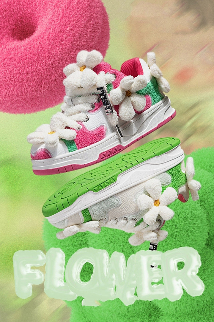 Sherpa Patchwork Flower Sneakers