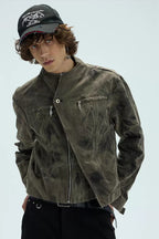 Washed Layered Asymmetric Short Jacket