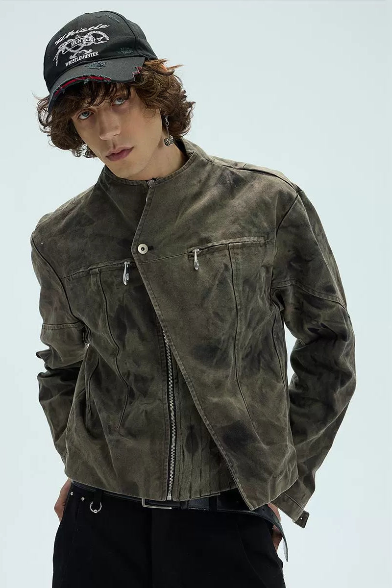 Washed Layered Asymmetric Short Jacket