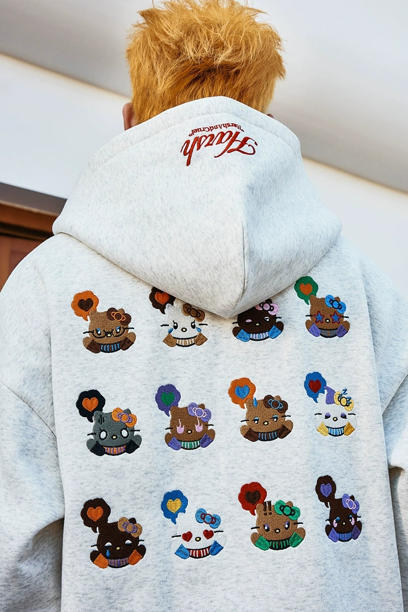 Cat Embroidered Loose Fit Hoodie