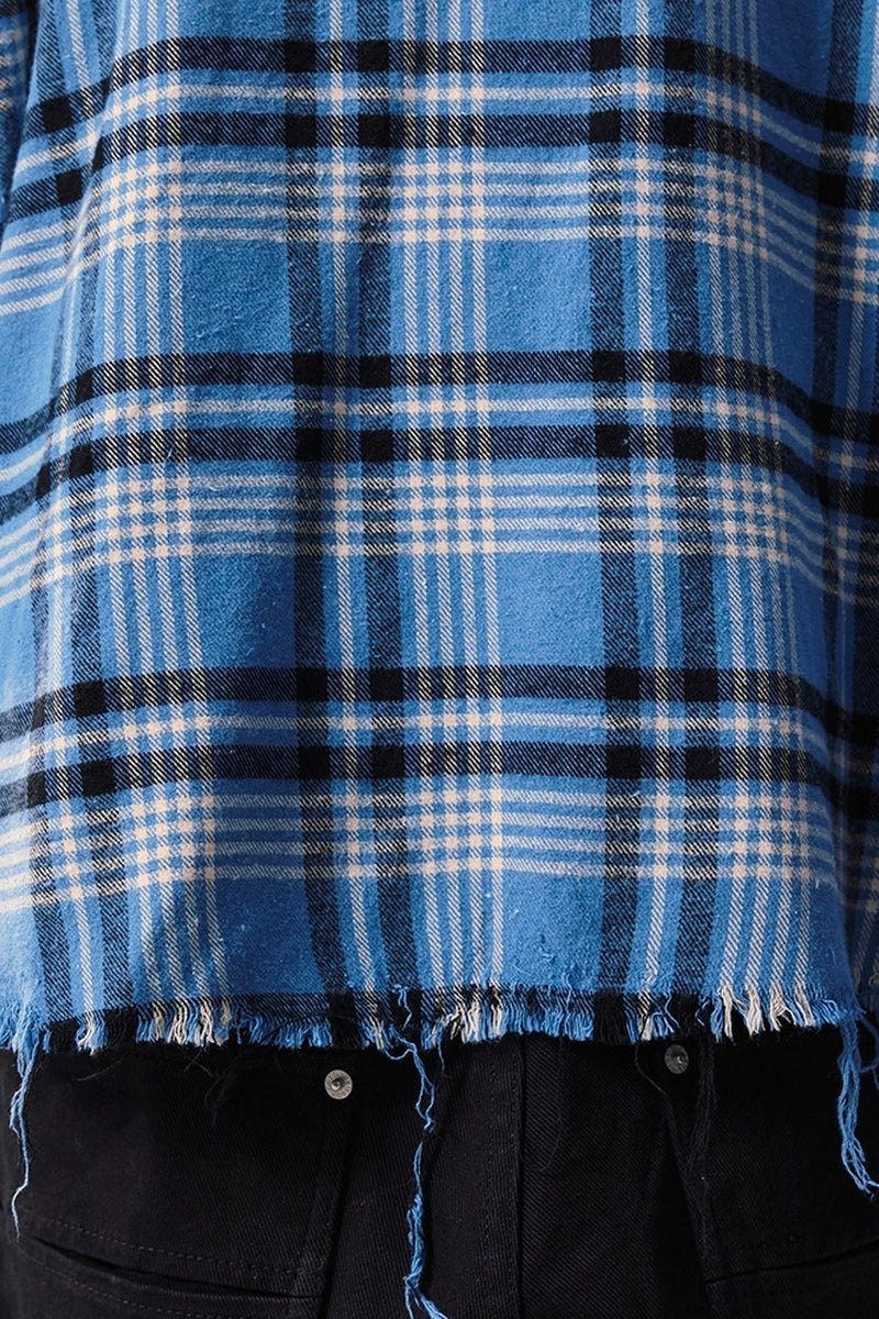 Washed Gradient Fringe Plaid Shirt