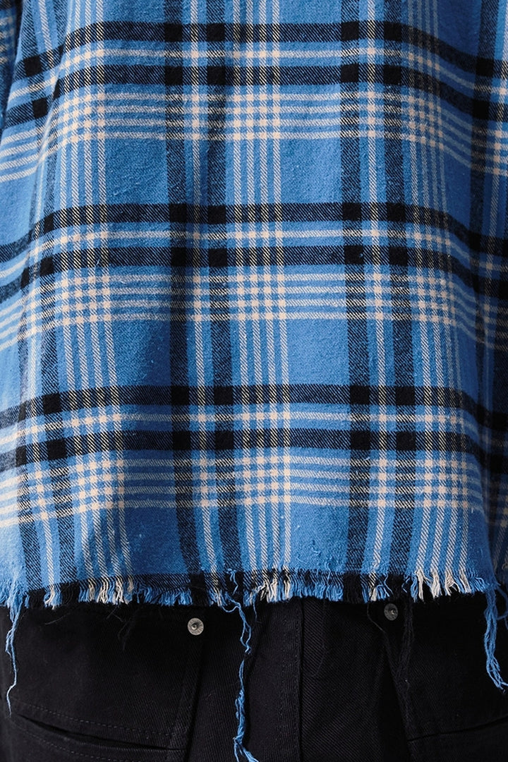 Washed Gradient Fringe Plaid Shirt