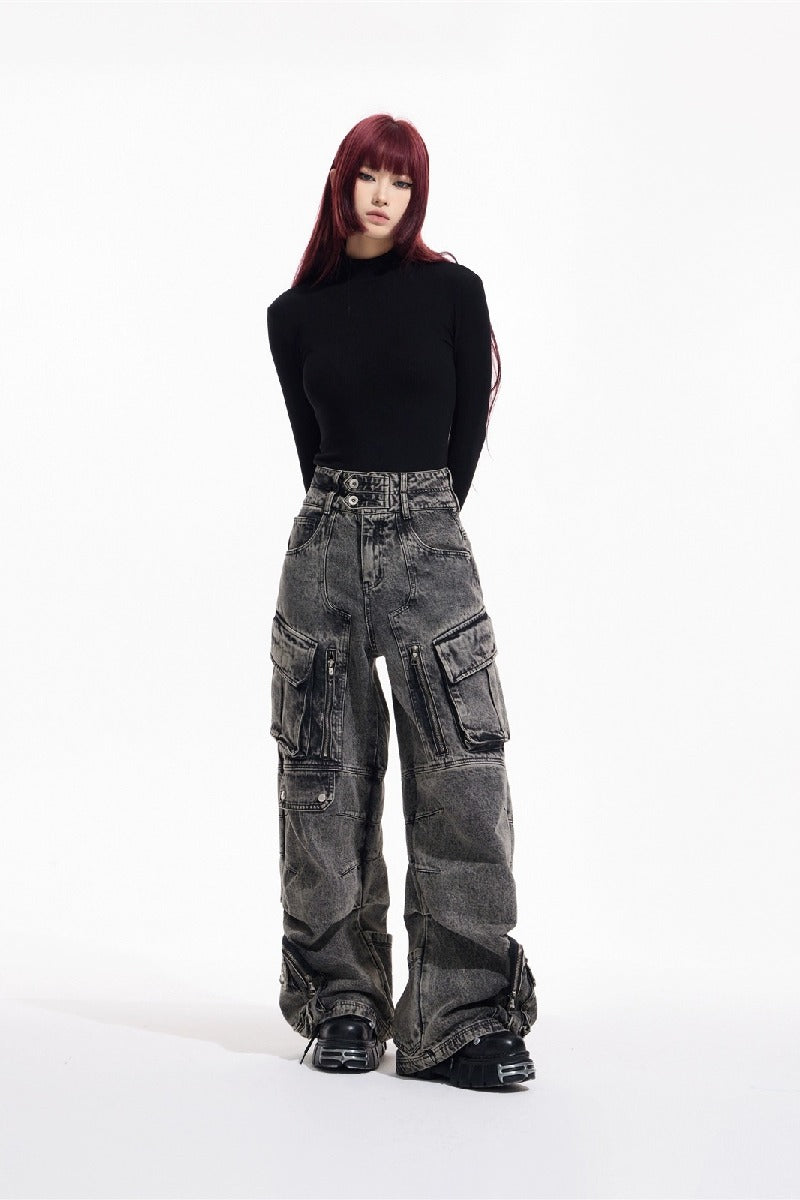 Vintage Multi-Pocket Wide-Leg Jeans