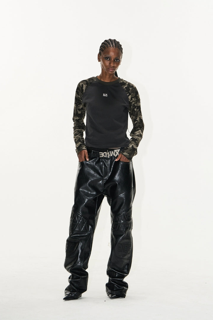 Cross Motif Biker Leather Pants