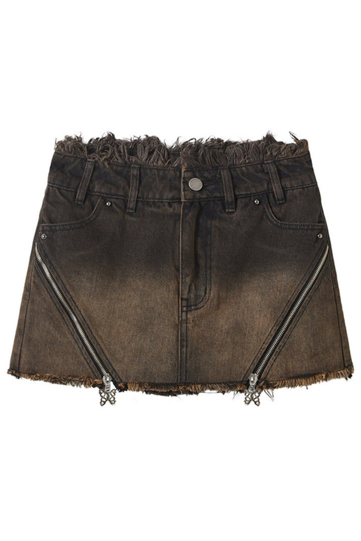 Gradient Washed Denim Skort Shorts