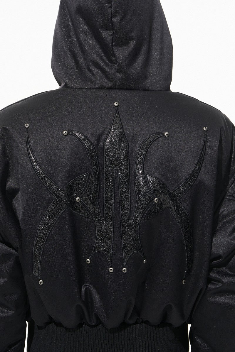 Hooded Logo Studded Cotton Jacket