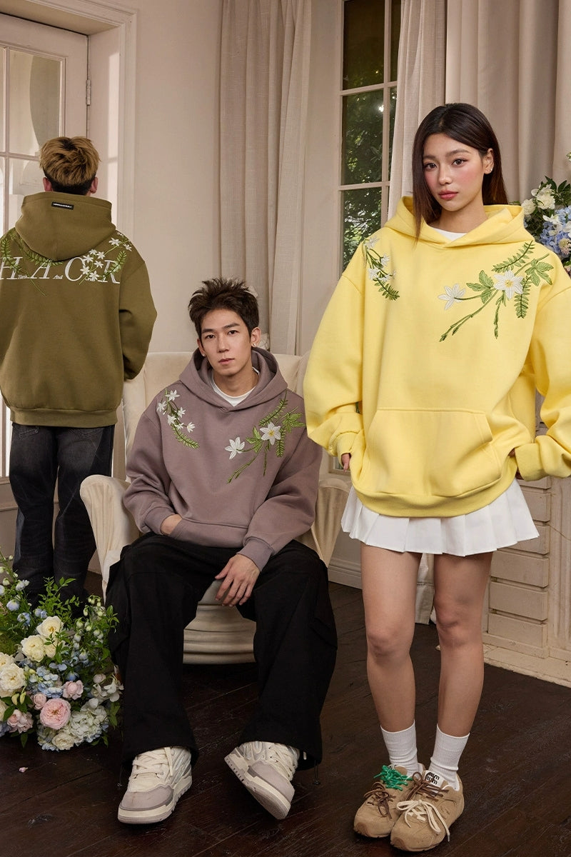 Floral Embroidery Oversized Hoodie