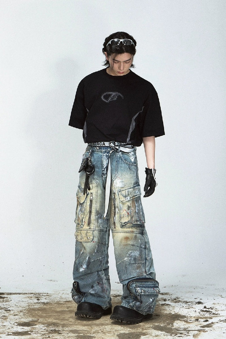 Graffiti Pocket Wide-Leg Jeans