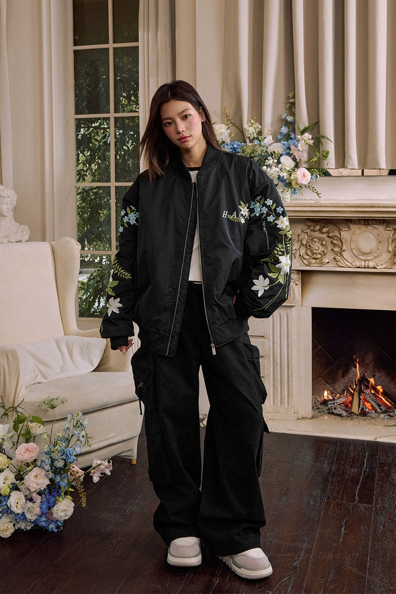 Floral Embroidered Bomber Jacket – Copping Zone