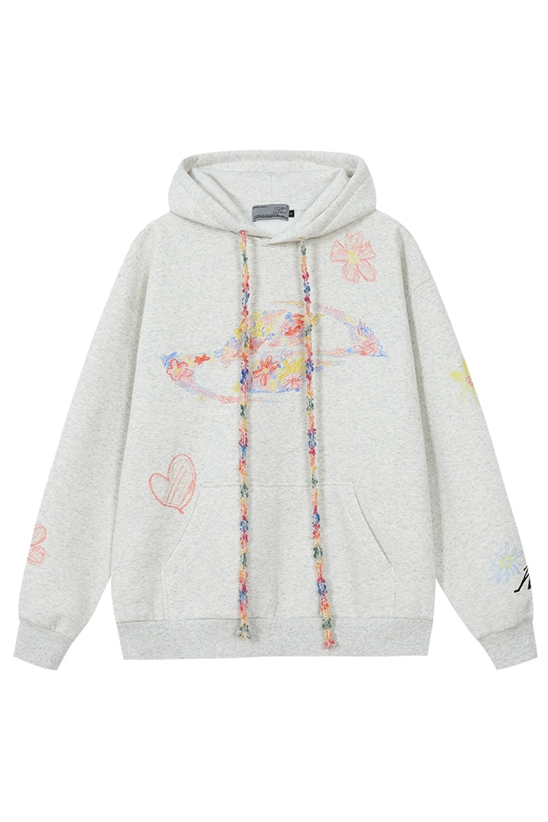 Knitted Drawstring Hand-Drawn Hoodie