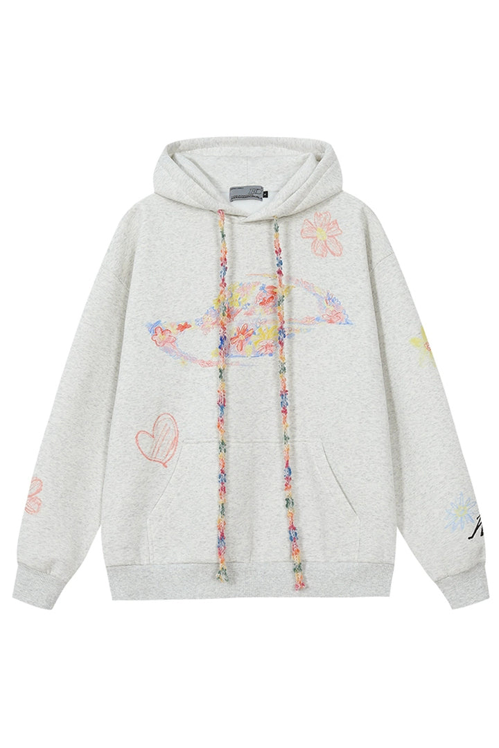 Knitted Drawstring Hand-Drawn Hoodie