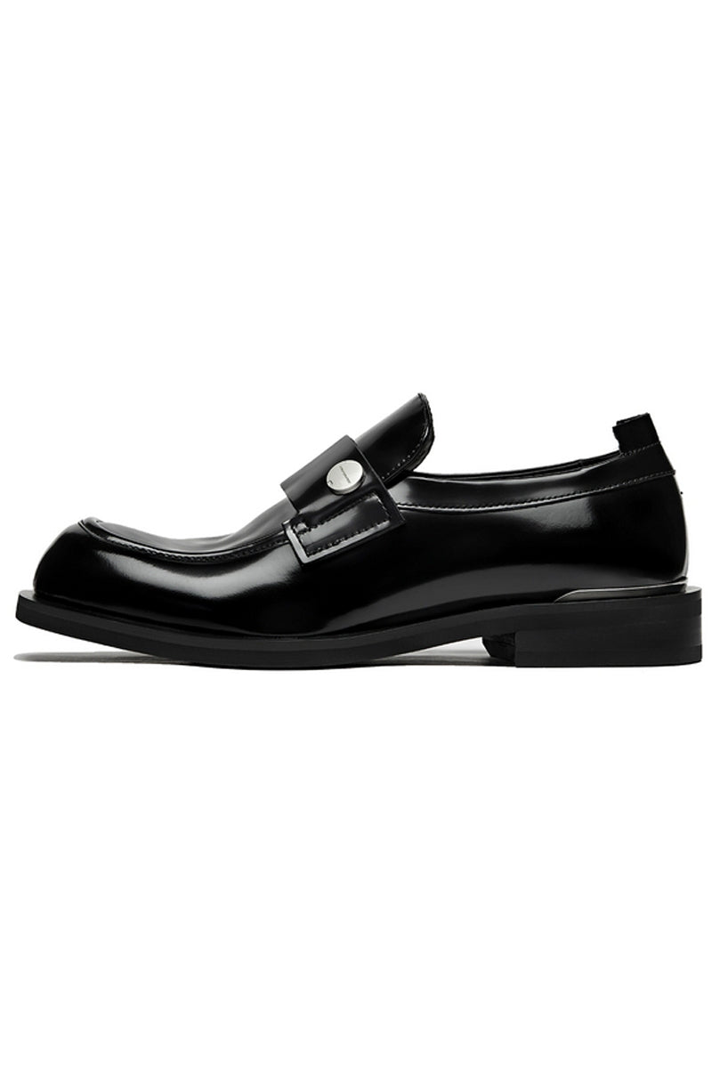 Metal Button Leather Loafers