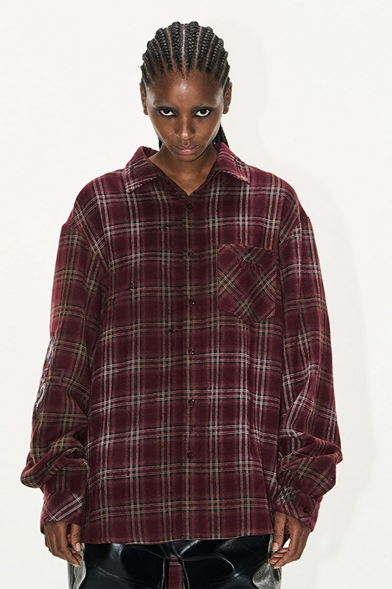 Washed Distressed Plaid Shirt