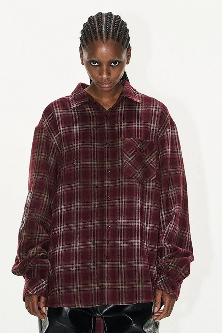 Washed Distressed Plaid Shirt