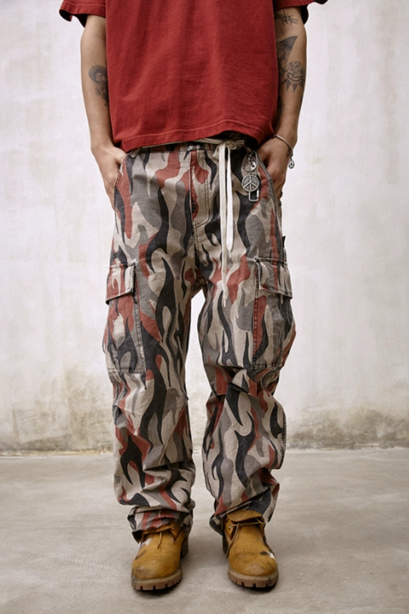 Flame Camo Loose Cargo Pants