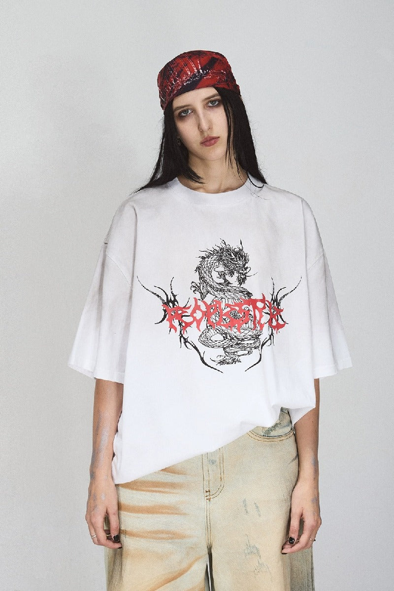 Vintage Dragon Print Oversized T-Shirt
