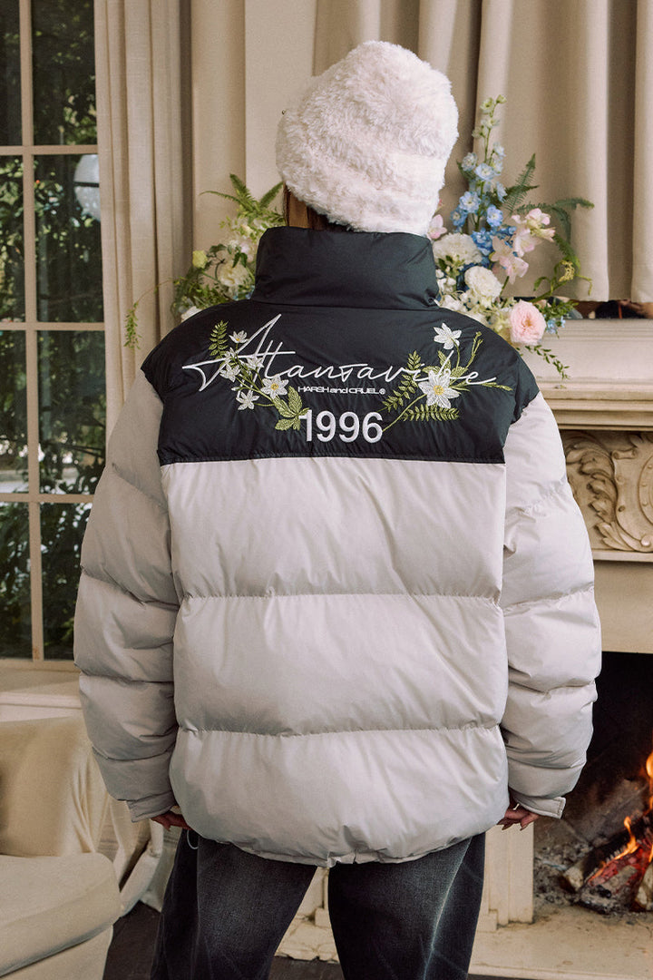 Handwritten Floral Embroidered Puffer Jacket