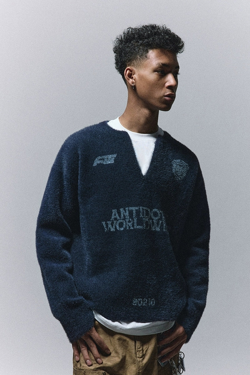 Faux Fur V-Neck Varsity Sweater - Antidote – Copping Zone