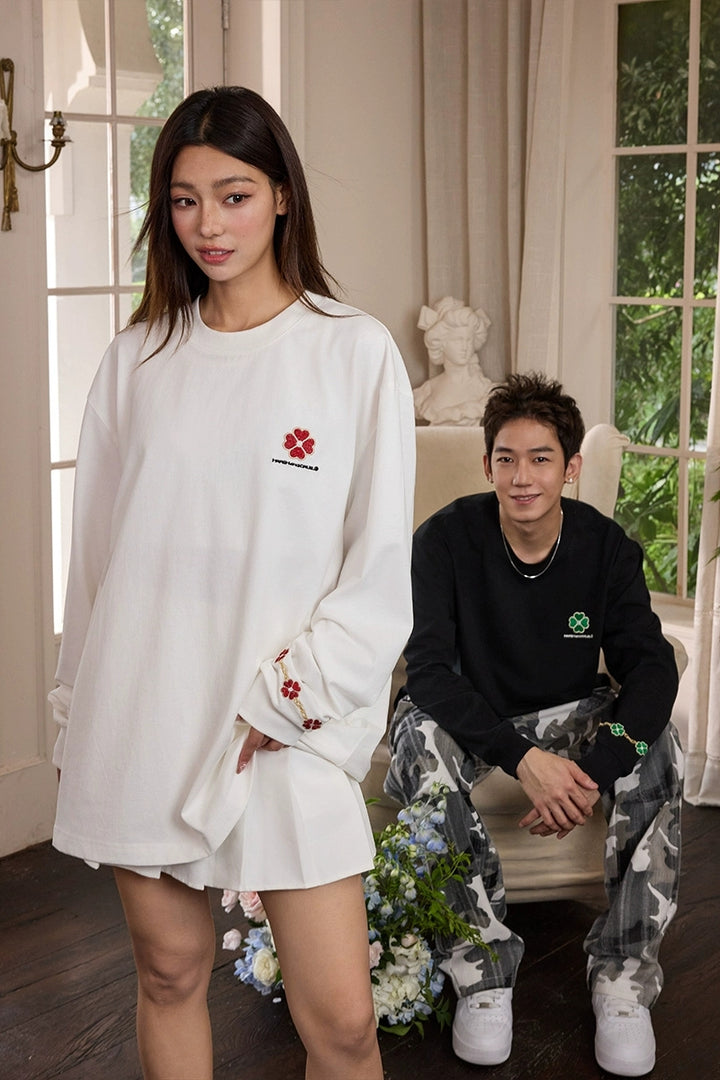 Clover Embroidery Long Sleeve Tee