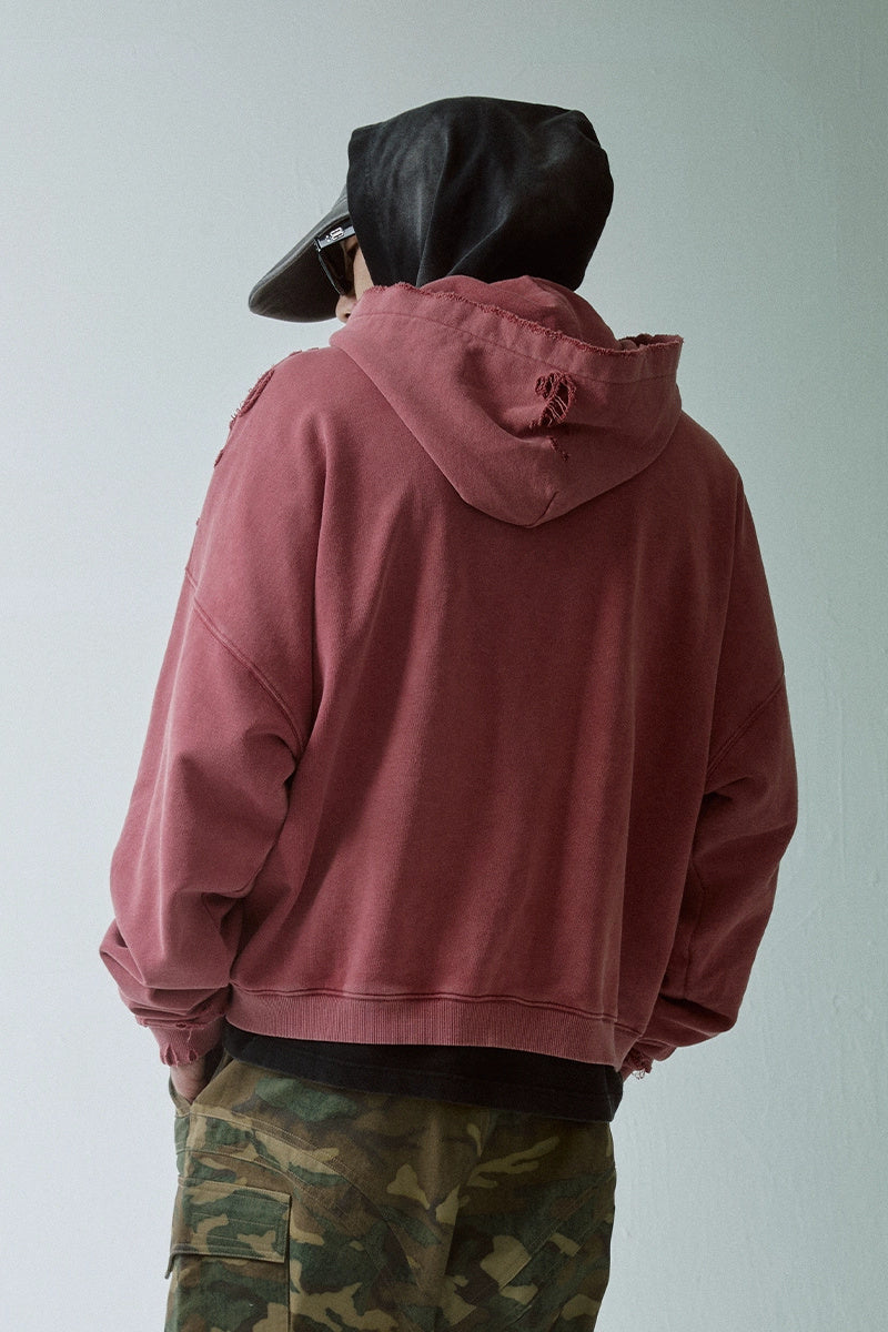 Distressed Solid Color Logo Hoodie