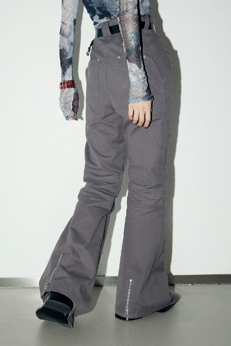 Flare Distressed Zip Cargo Pants