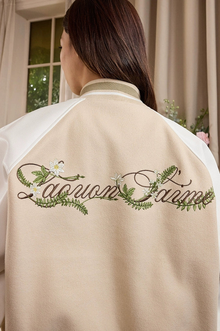 Floral Embroidery Varsity Jacket