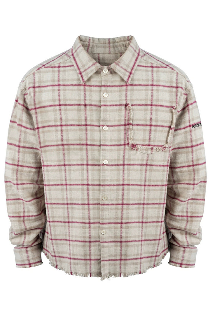 Distressed Plaid Button-Up Shirt