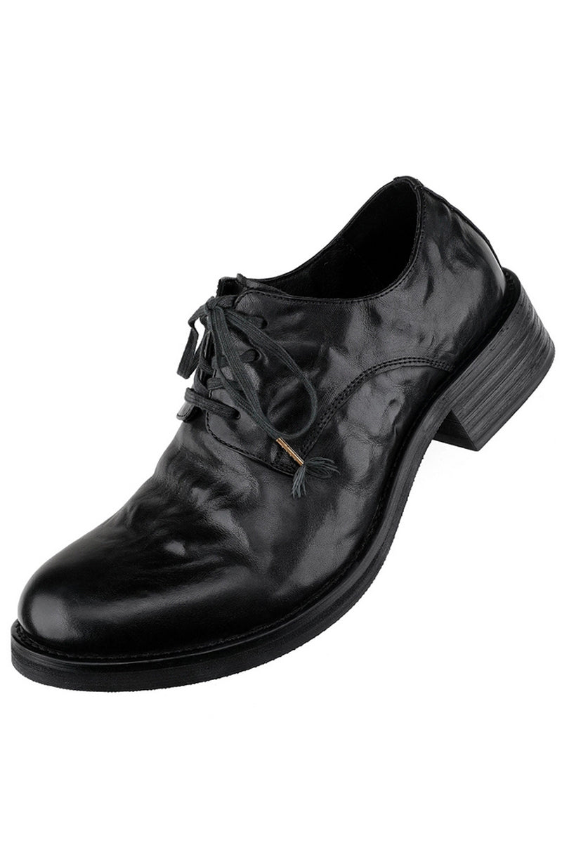 Wrinkled Leather Pointed Derby Shoes – Copping Zone