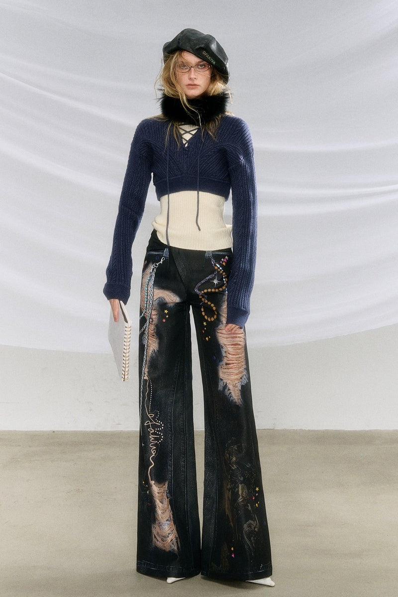 Printed High-Waist Flare Pants