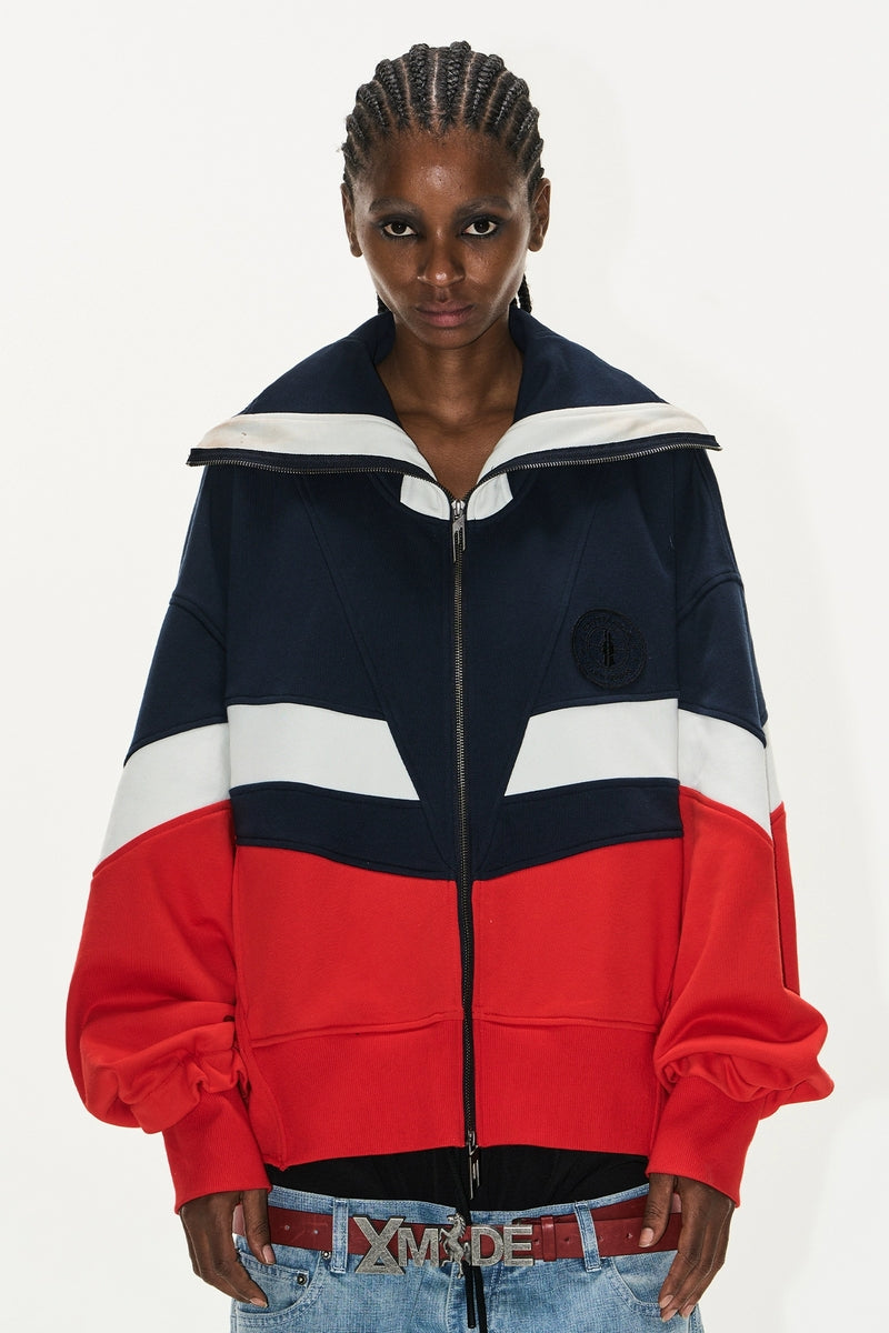 Colorblock Ruched High-Neck Hoodie