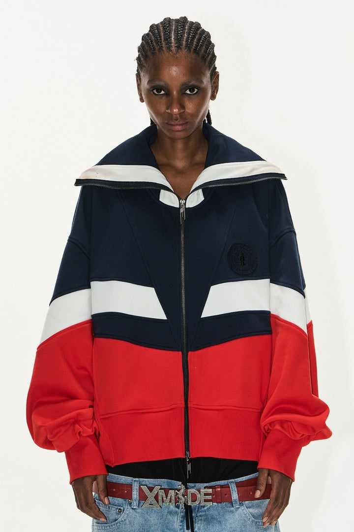 Colorblock Ruched High-Neck Hoodie