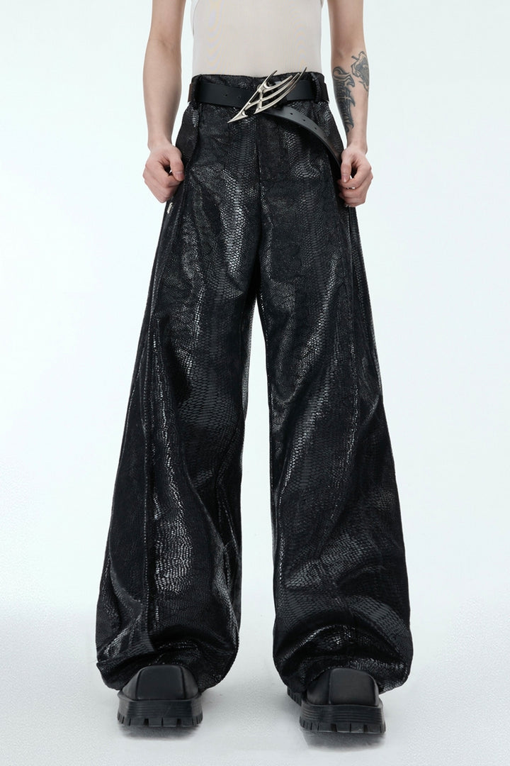 Metal Button Snake Texture Pants