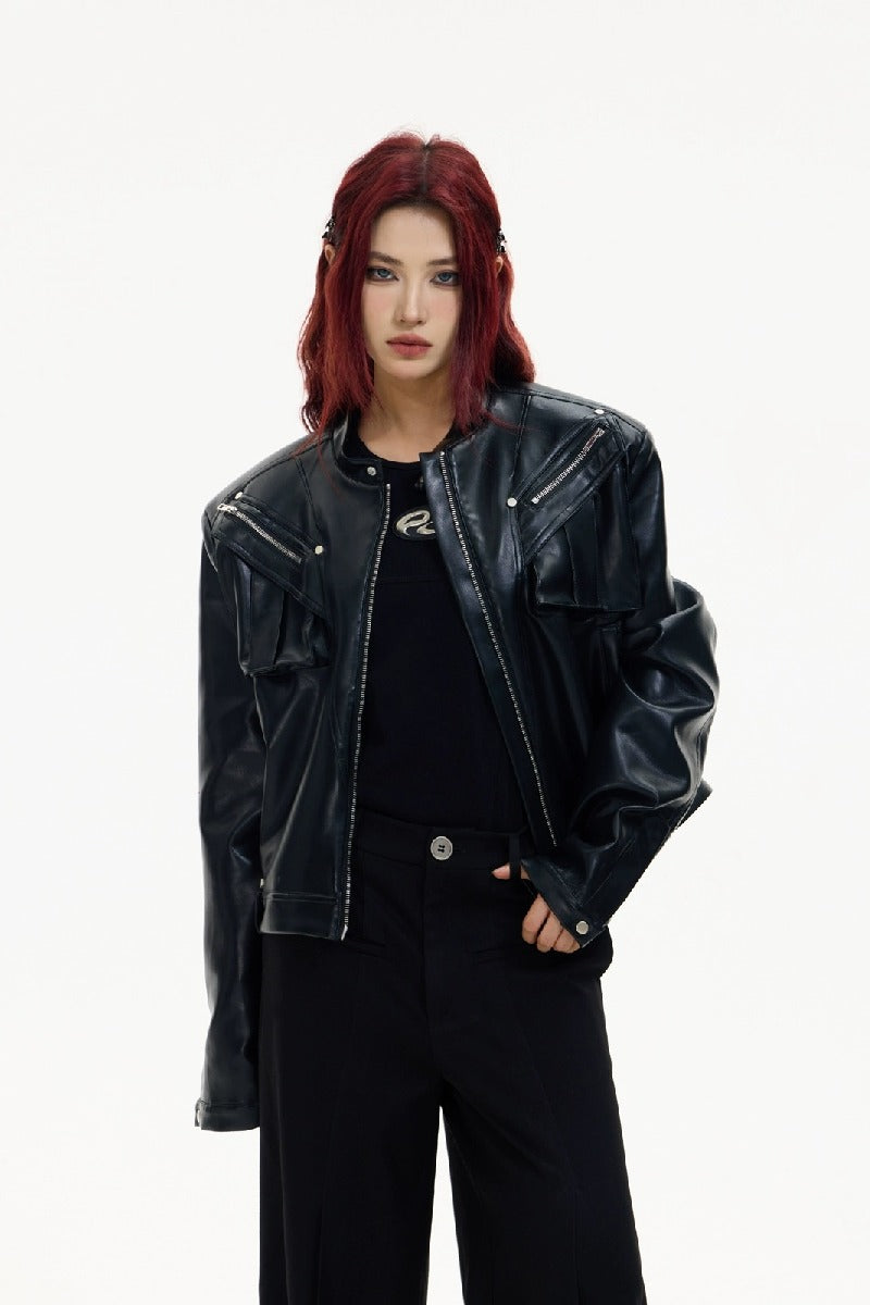 Metal Zip Short Biker Jacket